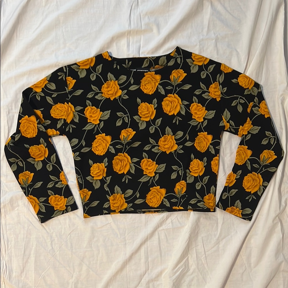 Vintage Floral Long Sleeve Cropped Top Size S